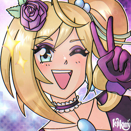 Oceo Anime magical girl with a big open smile, holding the victory sign and winking.